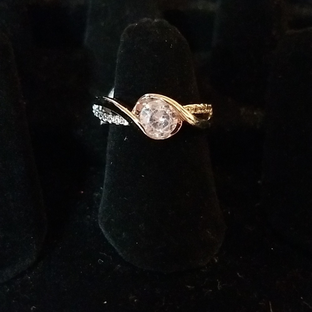 Rhinestone Faux Diamond Cocktail Silver Ring Size 9